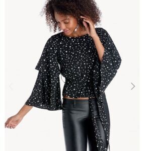 J.O.A Tie Waist tiered Star Print black blouse top size XS